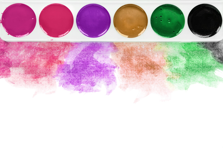 Colorful watercolor paints on white backgroundの写真素材