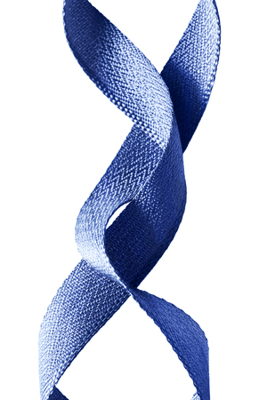 Blue silk ribbon isolated over whiteの写真素材