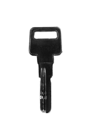 Black metallic key on white backgroundの写真素材
