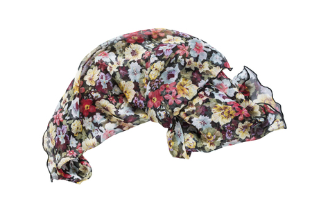 Colorful chiffon kerchief crumpled on white backgroundの写真素材