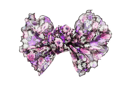 Purple pink chiffon tied bow isolated over whiteの写真素材