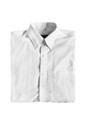 Folded white classic shirt isolated over whiteの写真素材