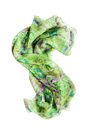 Folded green silk kerchief isolated over whiteの写真素材