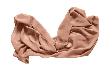 Crumpled silk beige kerchief on white backgroundの写真素材