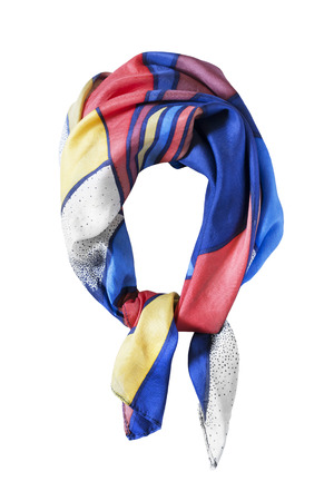 Tied colorful silk kerchief isolated over whiteの写真素材
