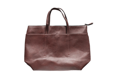 Brown leather bag on white backgroundの写真素材
