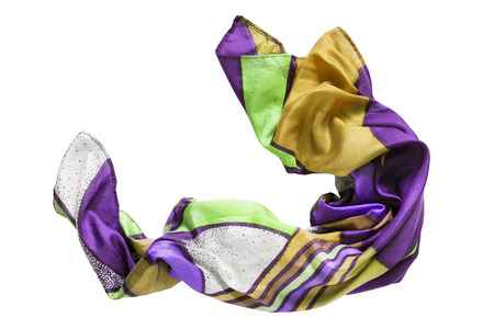 Crumpled colorful silk scarf isolated over whiteの写真素材