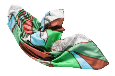 Crumpled colorful silk kerchief isolated over whiteの写真素材