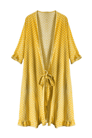 Yellow dressing gown isolated over whiteの写真素材