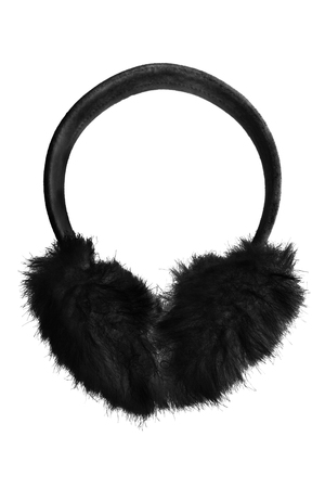 Black fur headphones isolated over whiteの写真素材