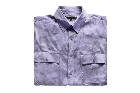 Purple classic shirt folded on white backgroundの写真素材