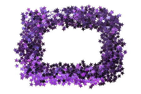 Blank frame of purple metallic sparkles on white backgroundの写真素材