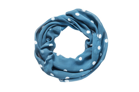 Folded blue chiffon scarf on white backgroundの写真素材