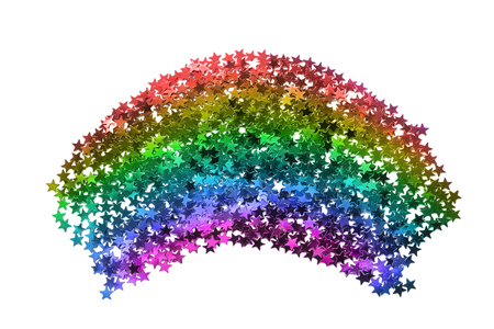 Abstract rainbow colored glitter on white backgroundの写真素材