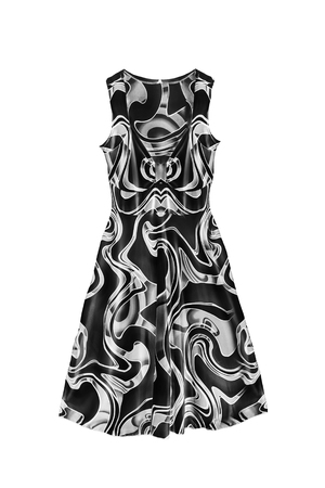 Black and white silk dress on white backgroundの写真素材