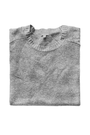 Folded gray wool sweater isolated over whiteの写真素材