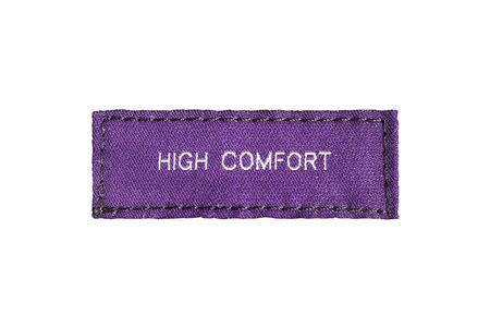 Clothes label lettered high comfort on white backgroundの写真素材