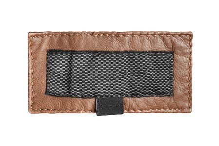 Blank leather clothes label on white backgroundの写真素材