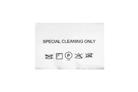 Washing instructions clothes label on white backgroundの写真素材
