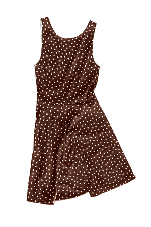 Brown dress with white polka dots isolated over whiteの写真素材