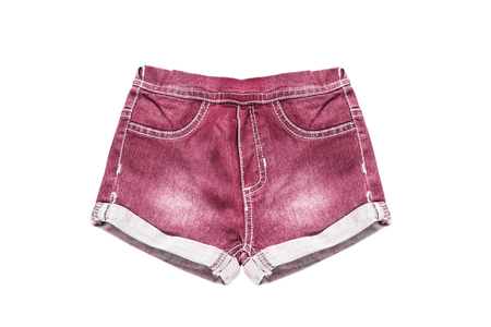 Pink denim shorts on white backgroundの写真素材