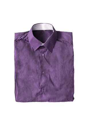 Basic purple shirt folded on white backgroundの写真素材
