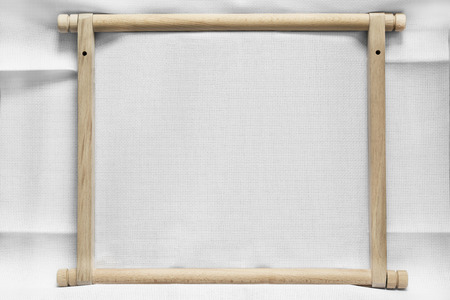White blank cotton canvas on wooden square frameの写真素材