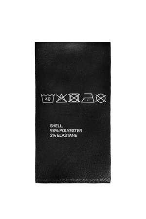 Content and care black textile clothes label isolated over white