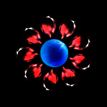 Group of gems in the shape of flower isolated over black