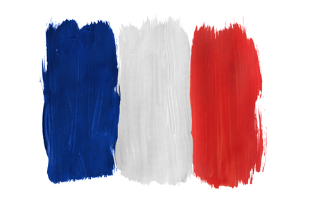 French national tricolor painted on white backgroundの写真素材