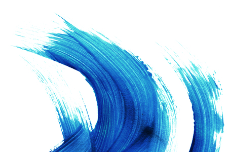 Abstract blue paint brush strokes isolated over whiteの写真素材