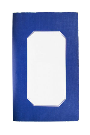 Blue and white blank book cover on white background
