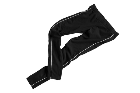 Crumpled black sport pants on white backgroundの写真素材