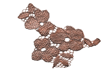 Brown silk floral lace detail on white background