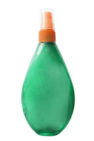 Green blank cosmetics bottle isolated over whiteの写真素材
