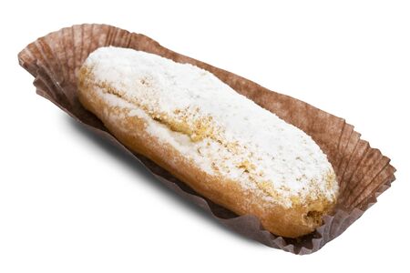 Single cream eclair cake on white backgroundの写真素材