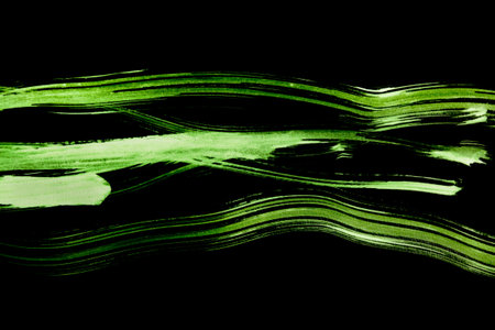 Green neon abstract paint strips on black background