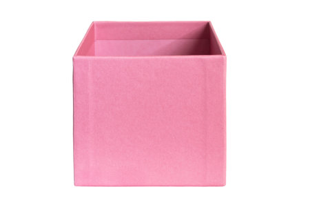 Empty blank pink carton cube box on white background