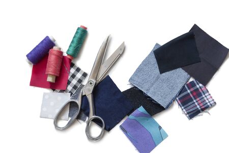 Group of sewing items on white backgroundの写真素材