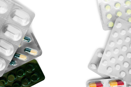 Some medical pills blisters on white background