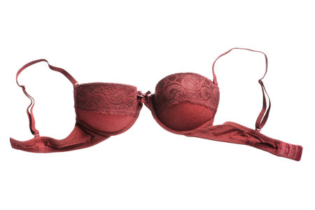 Red push up brassiere isolated over white