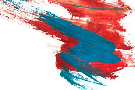 Blue and red abstract paint strokes isolated over whiteの写真素材