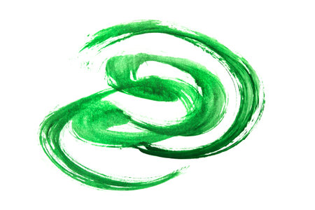 Green paint abstract brush strokes isolated over whiteの写真素材