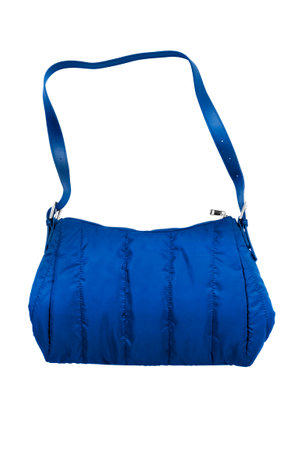 Blue textile shoulder bag isolated over whiteの写真素材