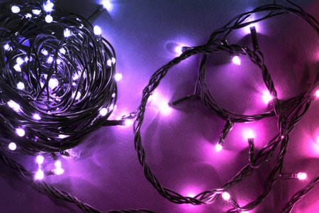 Colorful blue and purple flashing led lights garland