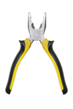 Pliers with yellow and black handles isolated over white