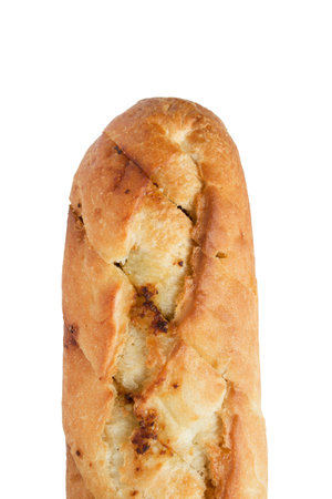 Long loaf french bread closeup on white backgroundの写真素材