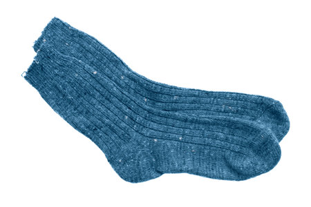 Blue knit wool socks isolated on white background
