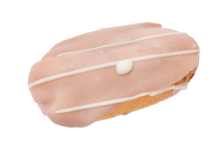 Pink glazed eclair cake isolated over white