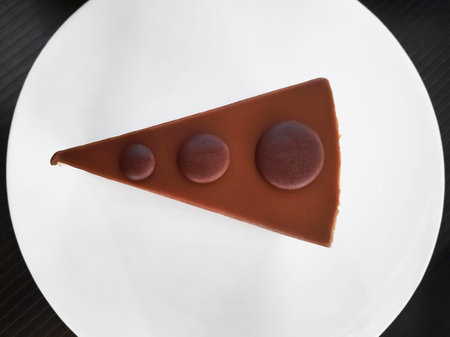Piece of chocolate cake on white dish